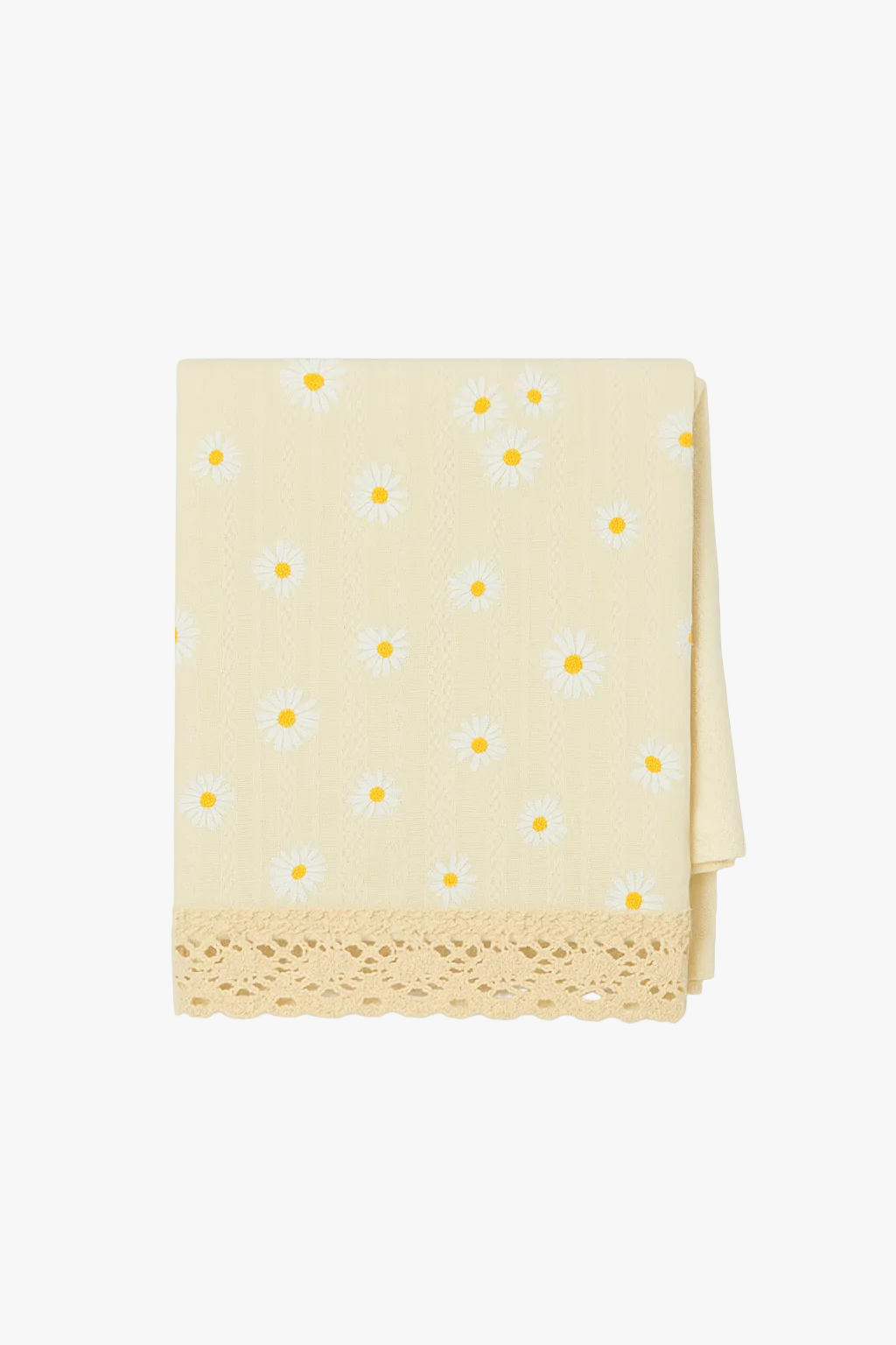 Nappe style champetre dentelle marguerite pompons table salle