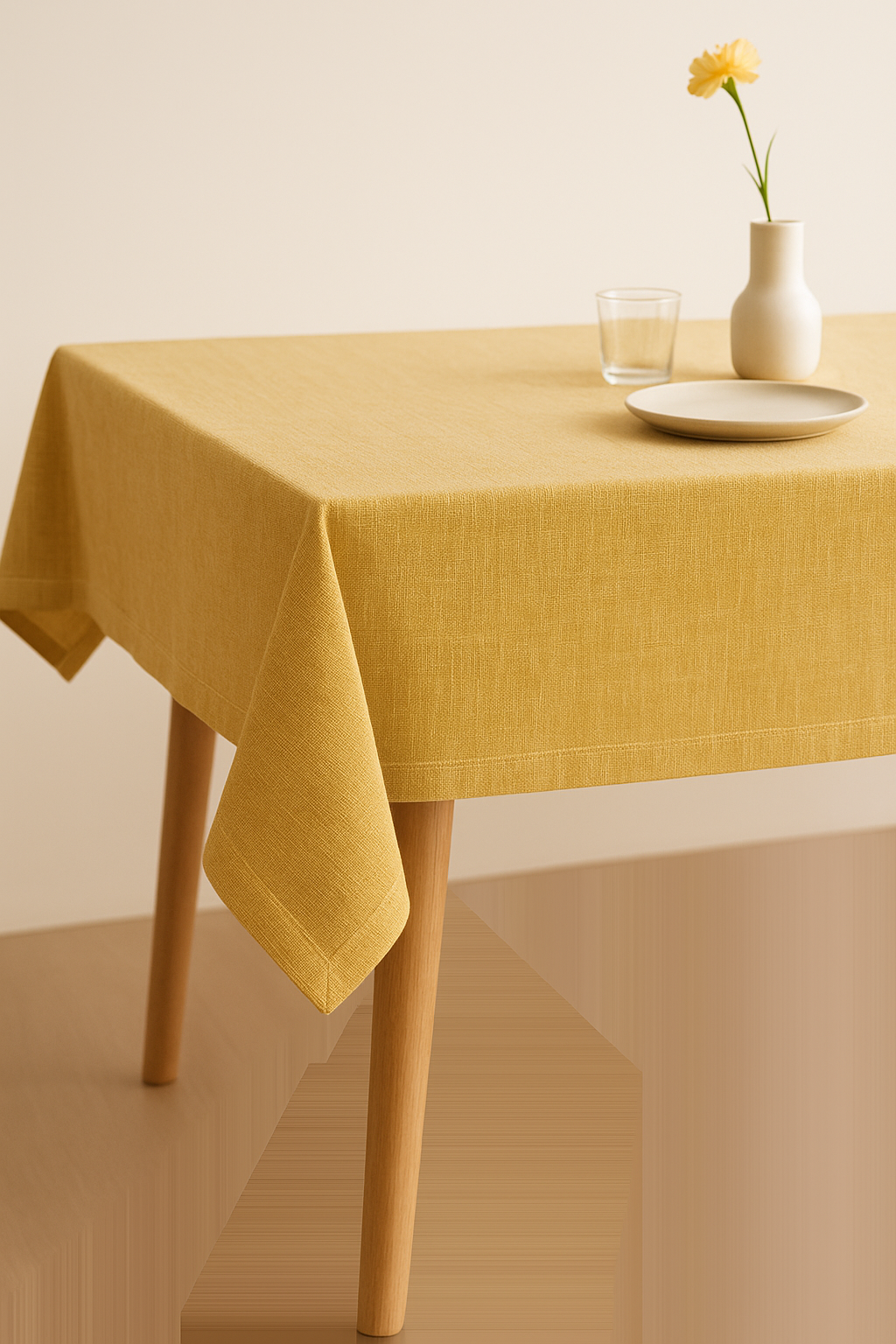 Nappe style japonais unie beige polyester lavable décorative - vue 3 sur 2