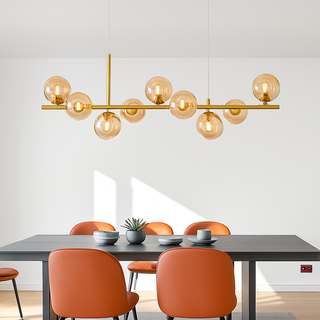 Nordique moderne suspension LED or lumière boule de verre 11 têtes lampe suspendue pour cuisine salon salle à manger Suspension Luminaire Design - vue 3 sur 9