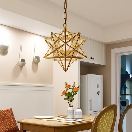 Nordique plein cuivre Art étoile verre suspension lampe géométrique rétro Bronze décor à la maison bars café allée suspendus luminaires - vue 3 sur 8