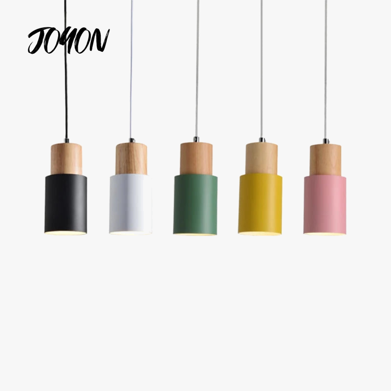 Nordique Simple bois E27 lampes suspendues Led concepteur lampe suspendue coloré en aluminium luminaire cuisine île Bar hôtel décor à la maison