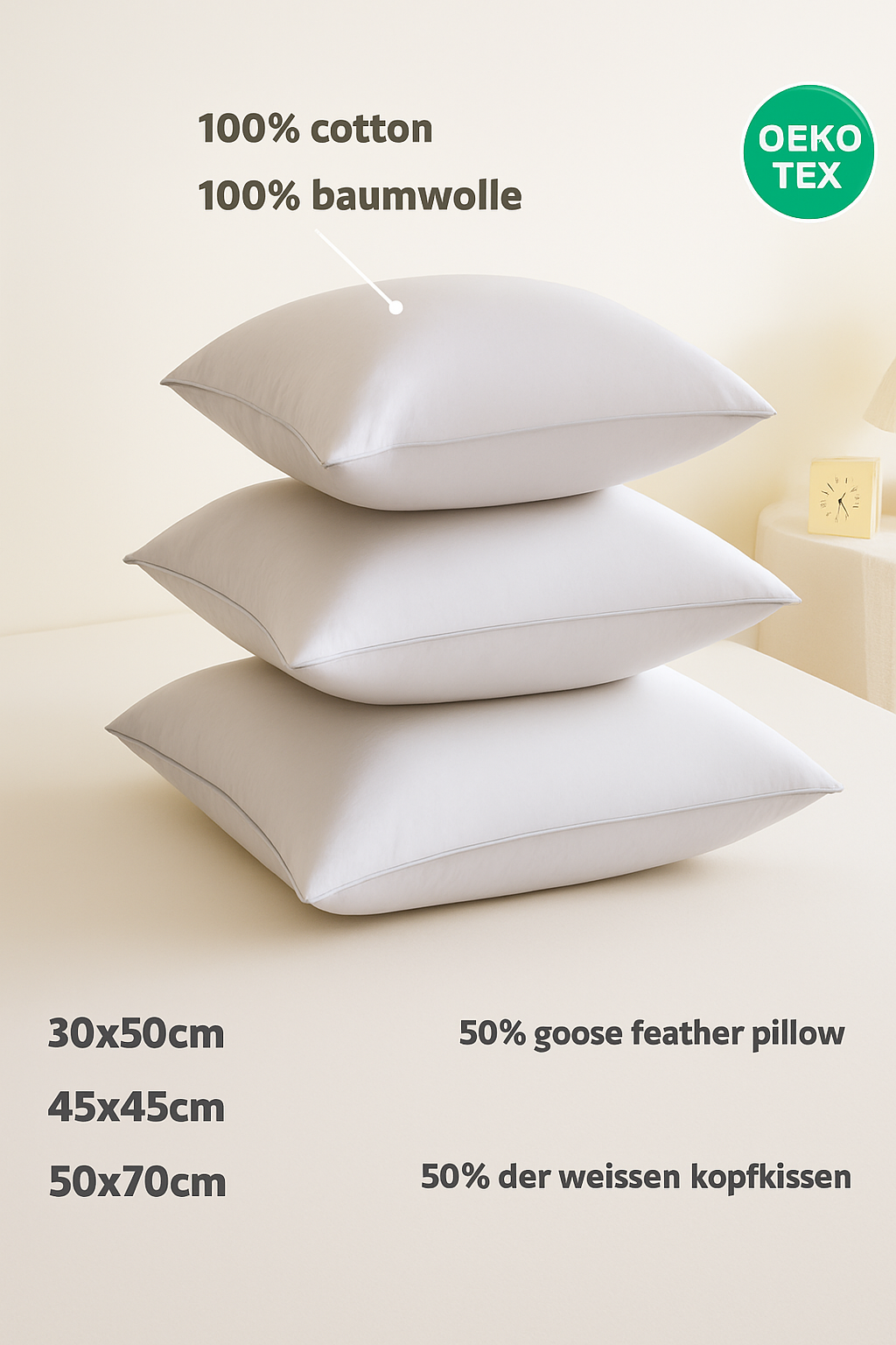 oreiller en duvet d'oie doux et confortable 50 x 70 cm - vue 5 sur 6