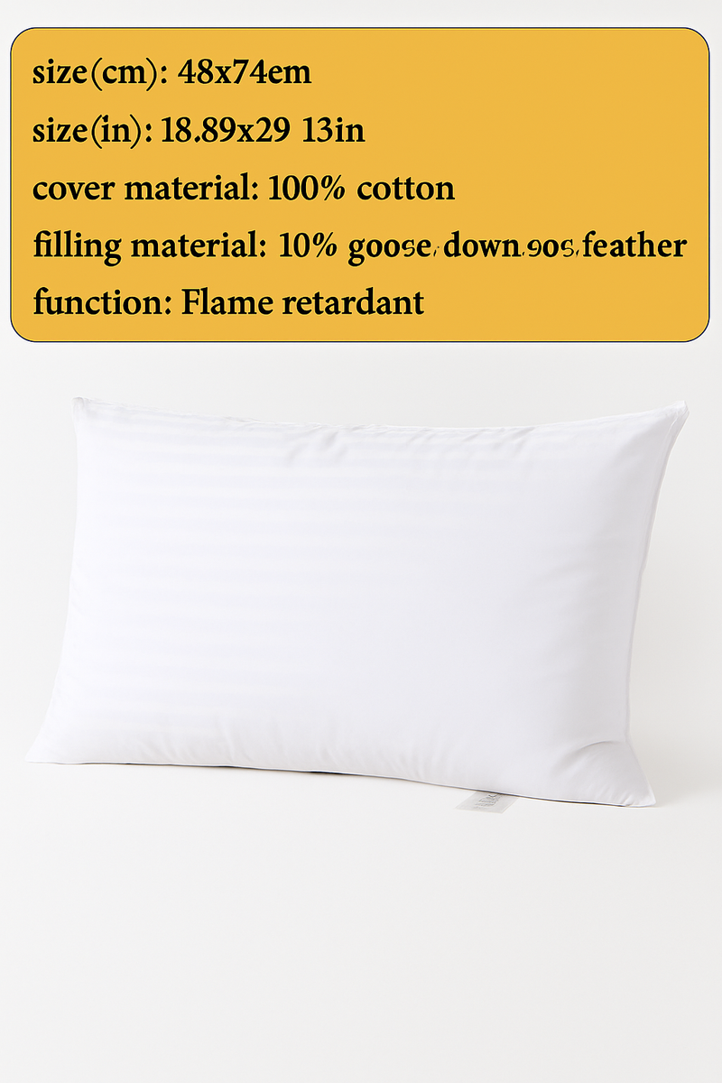 oreiller ignifugé en duvet d'oie avec couette coton