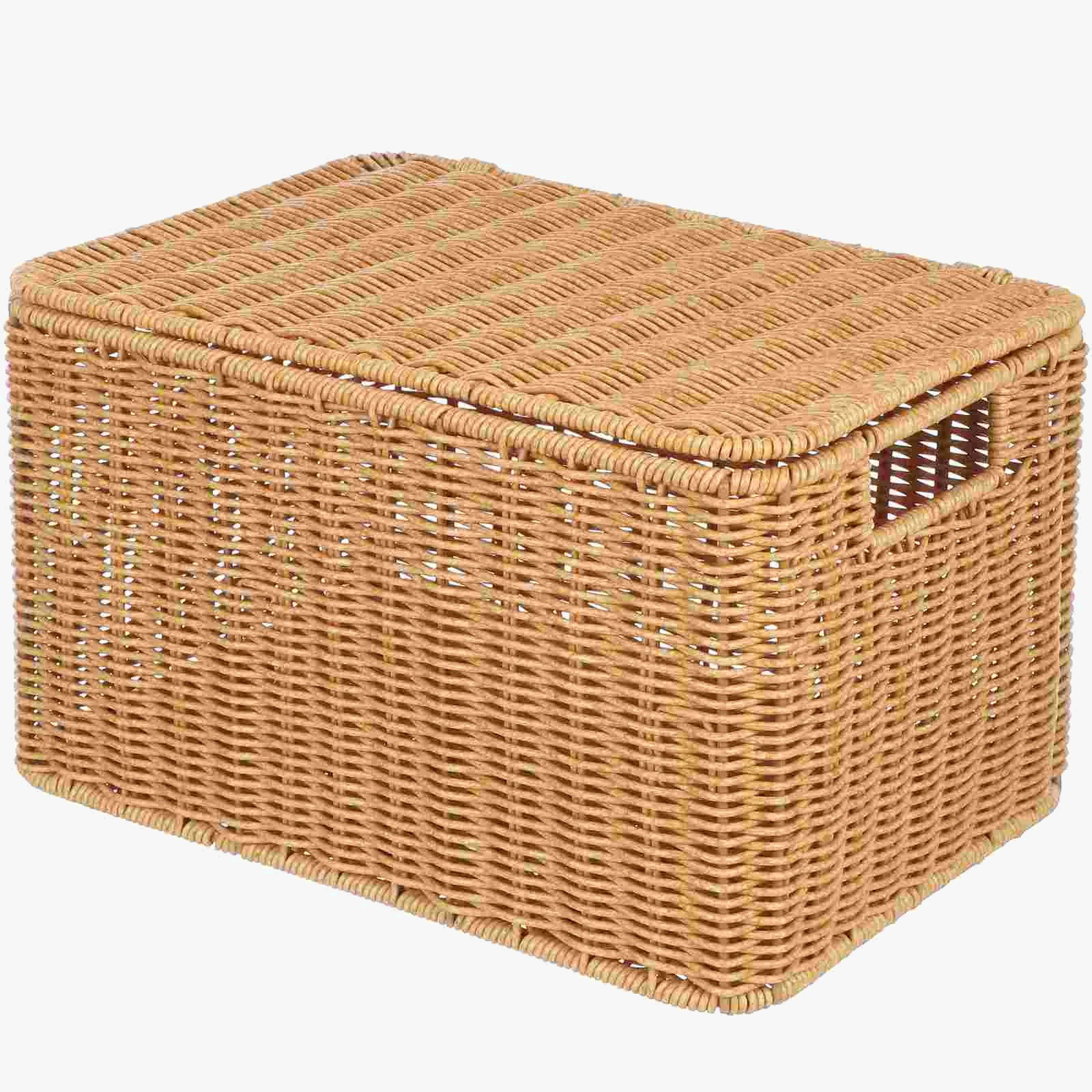 panier de rangement en rotin synthétique avec couvercle