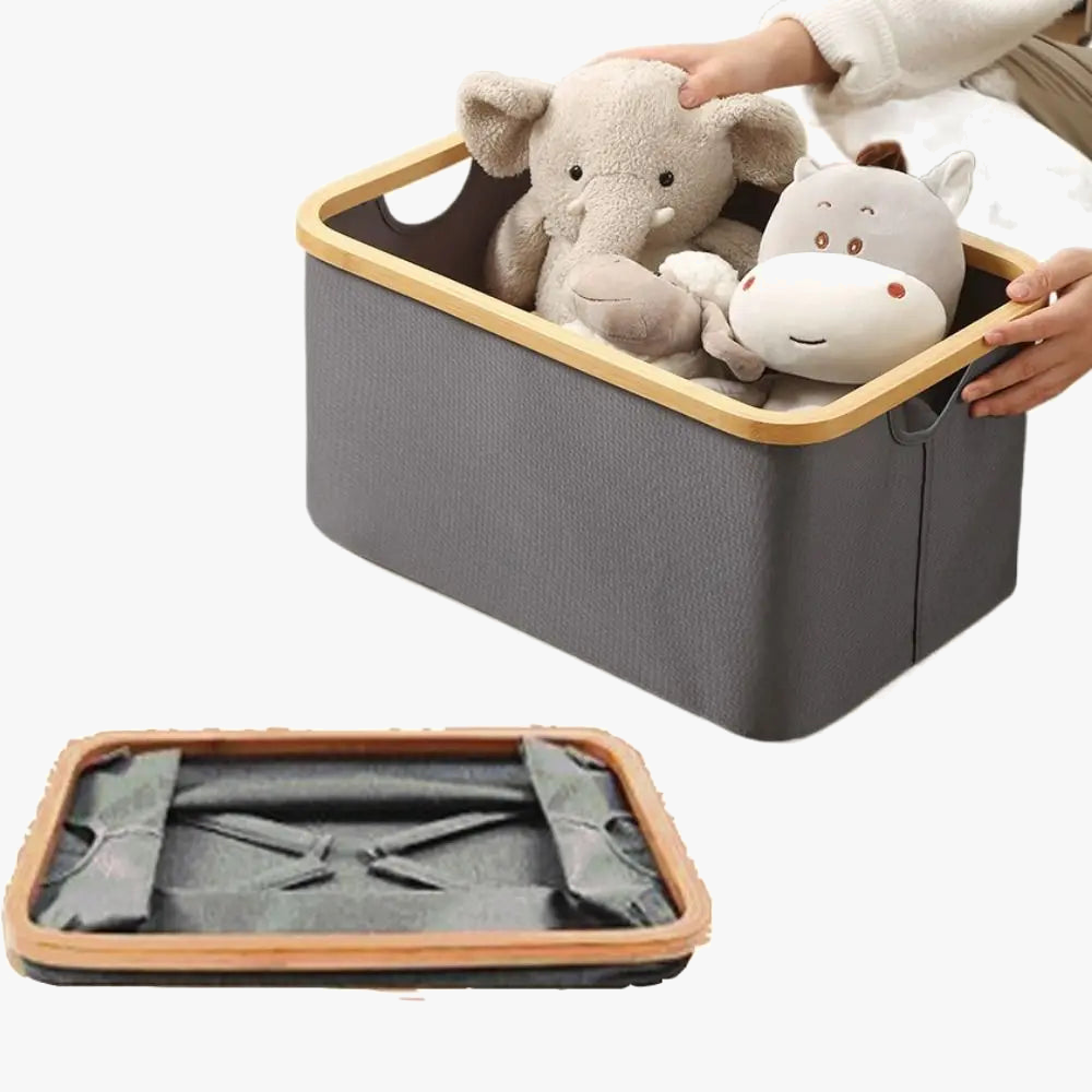 panier de rangement pliable avec poignées en bambou et tissu épais