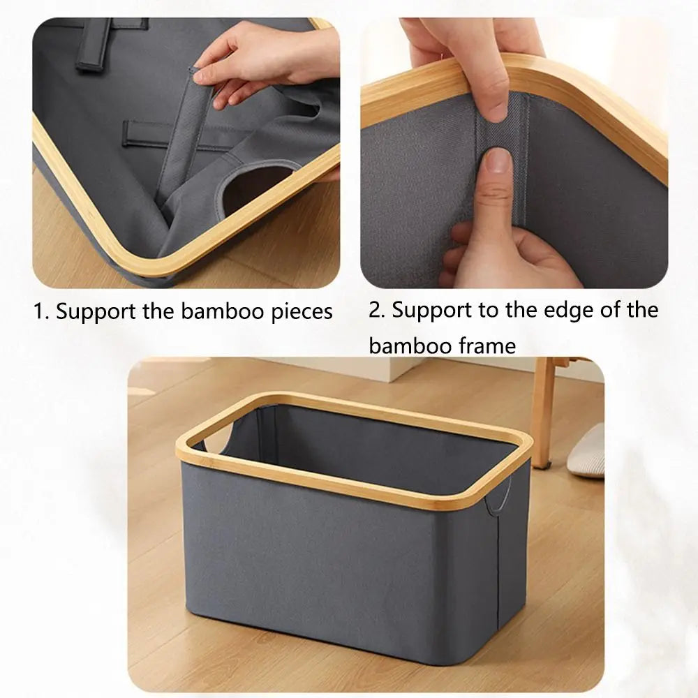 panier de rangement pliable avec poignées en bambou et tissu épais