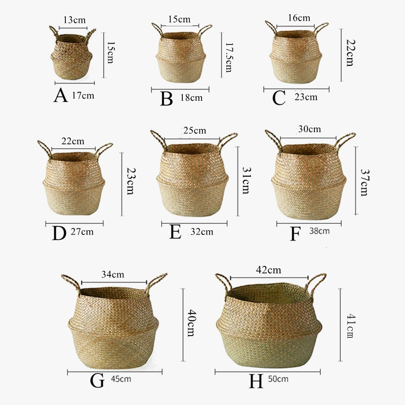 panier en osier d'algues rotin pour rangement et pique-nique