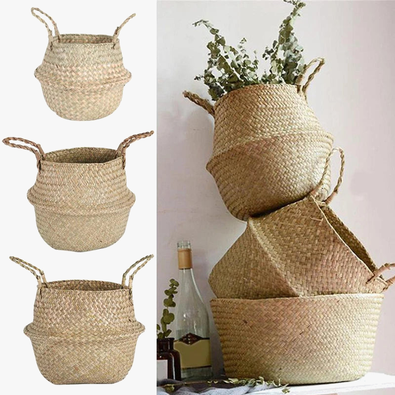 panier en osier d'algues rotin pour rangement et pique-nique