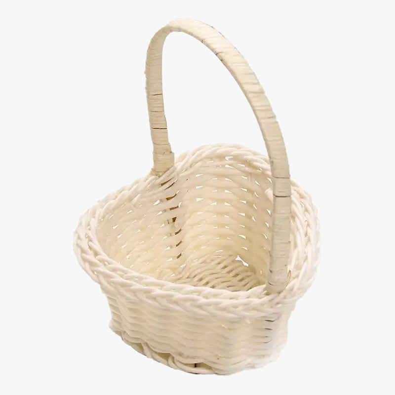 Panier En Osier Blanc Avec Poignée - Décoration Mariage, Jardin, Rangement - 19x10cm