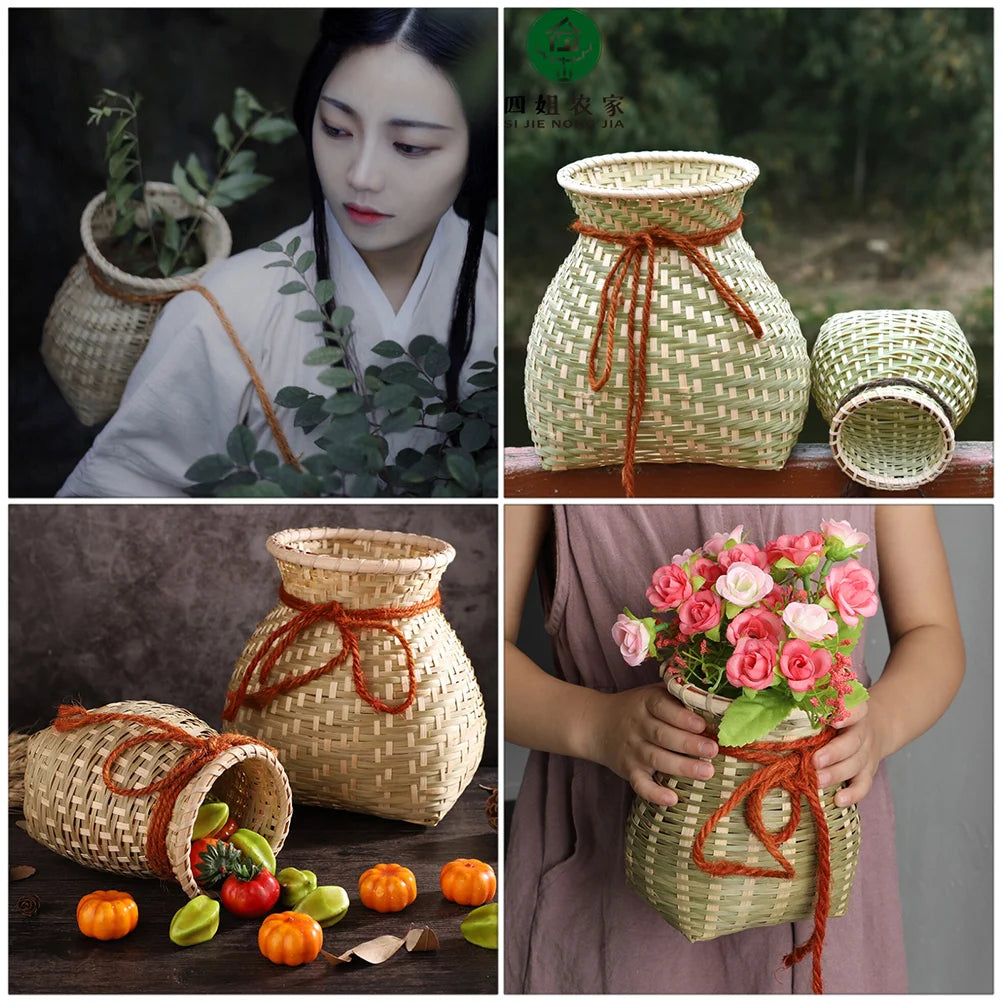 panier à fleurs en osier et rotin pour décoration rustique