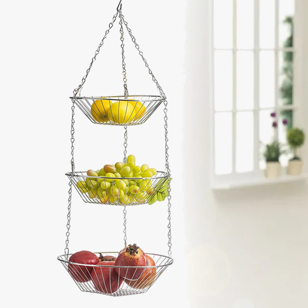 panier à fruits suspendu à 3 étages avec crochet réglable