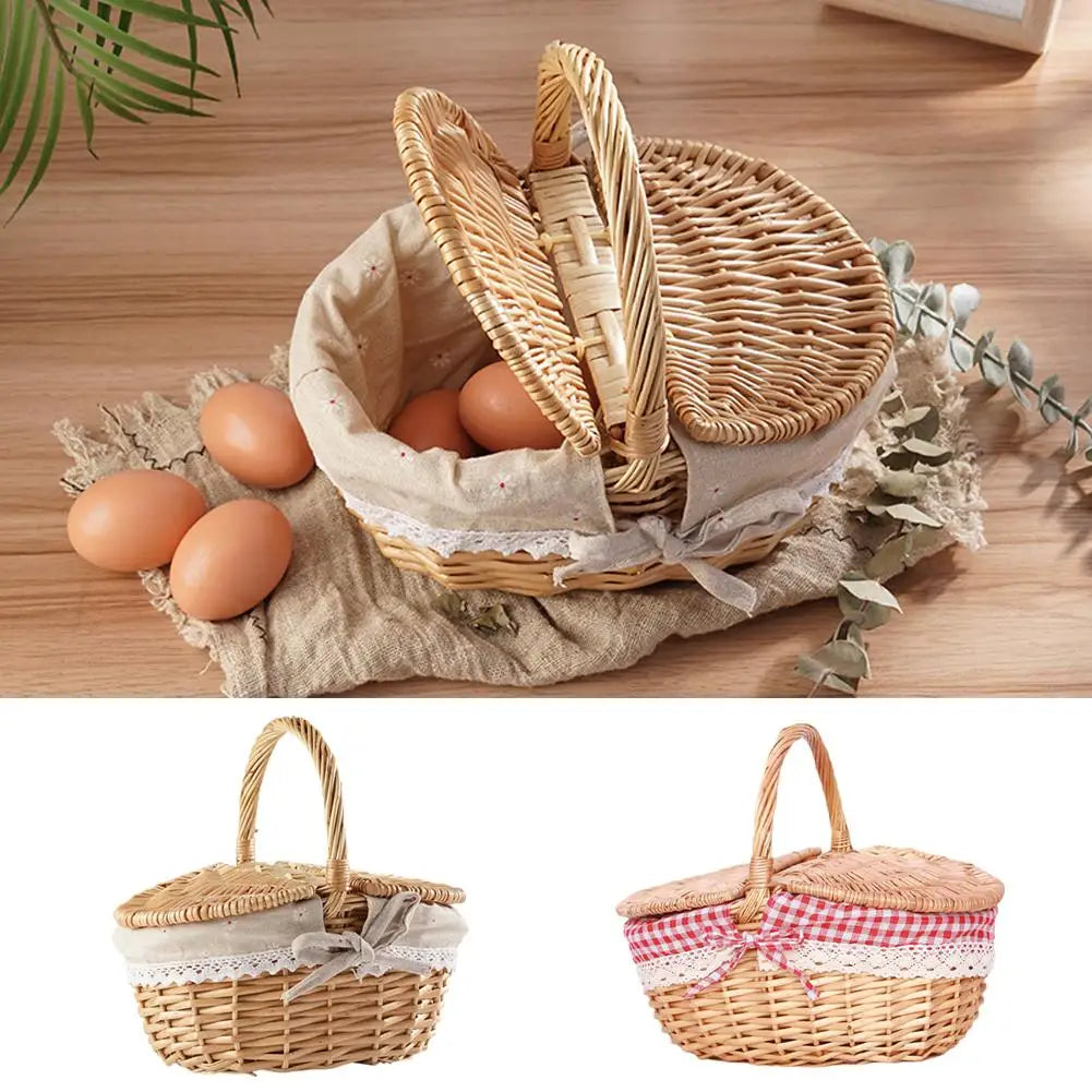 panier pique-nique en osier fait main avec doublure lavable