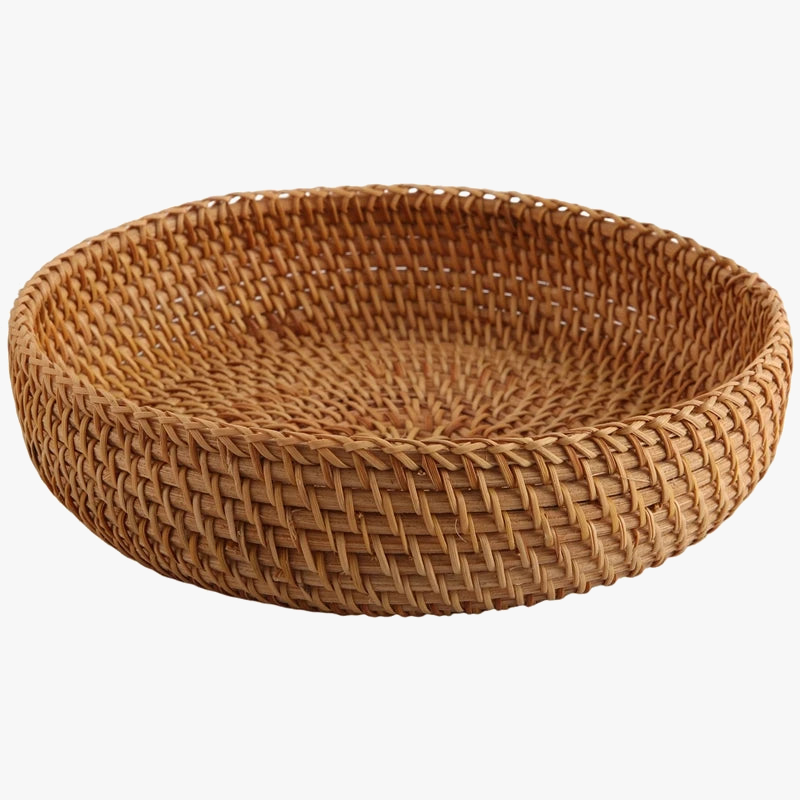 panier rond en rotin fait main pour rangement et pique-nique