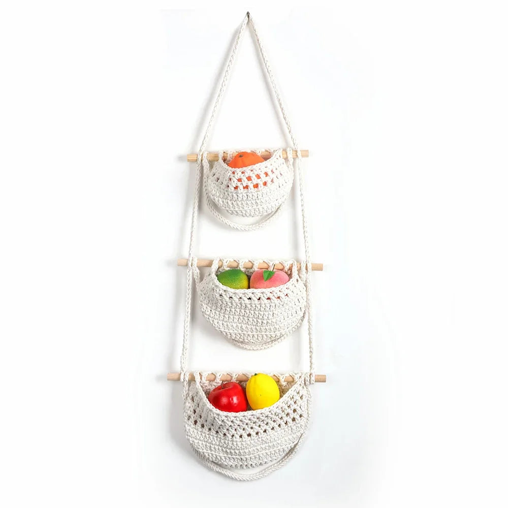 paniers suspendus en macramé lot de trois niveaux de rangement