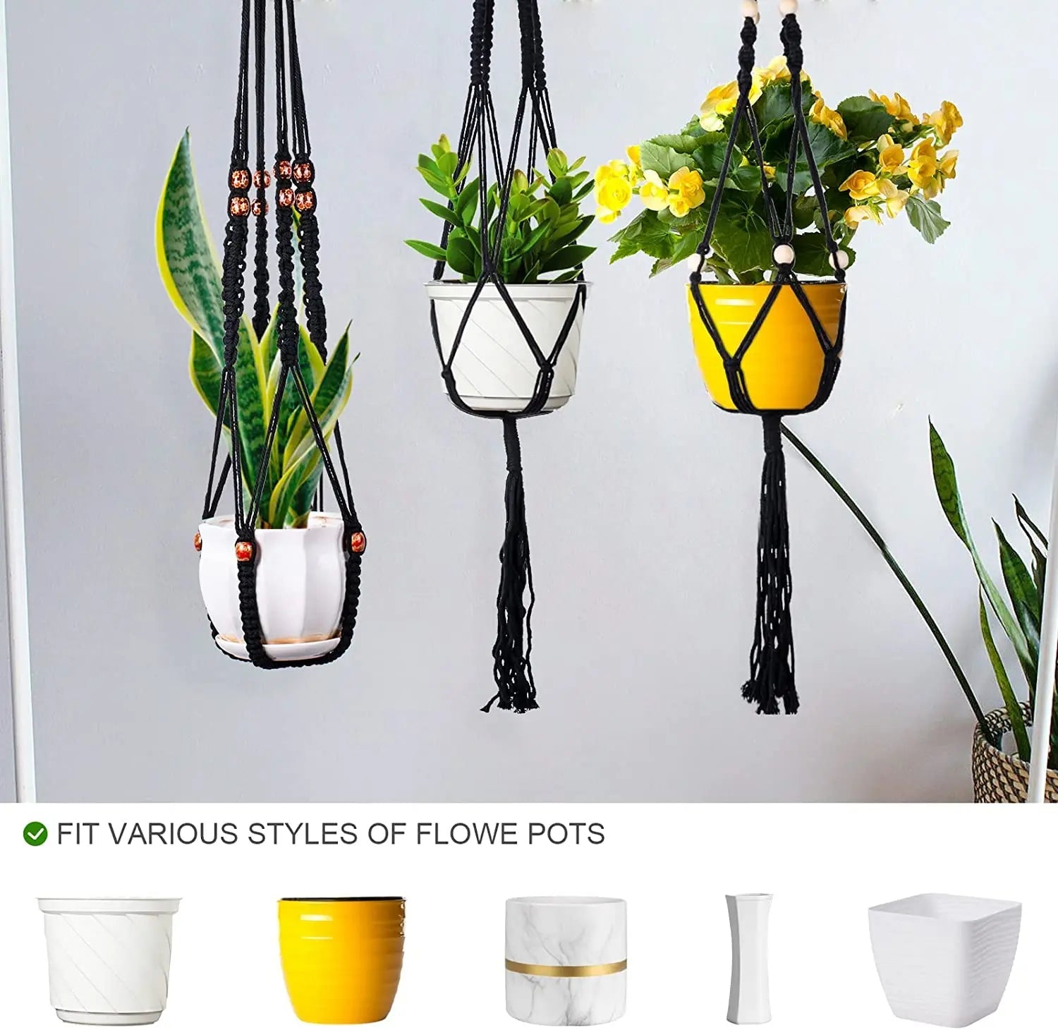Macrame Plante Cintre Pour Plantes D'intérieur 2 Pièces, Perles Pendaison Panier, Bohème Décoration De La Maison, 35 Pouces, Blanc | Leroy Merlin