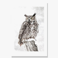 peinture nordique cerf hibou forêt neige matin décor mural