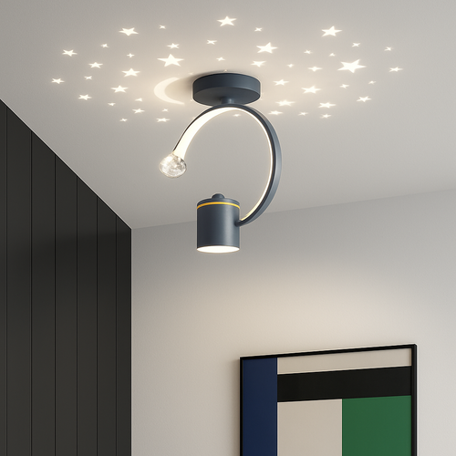 Plafonnier design LED avec projection étoiles - vue 6 sur 14