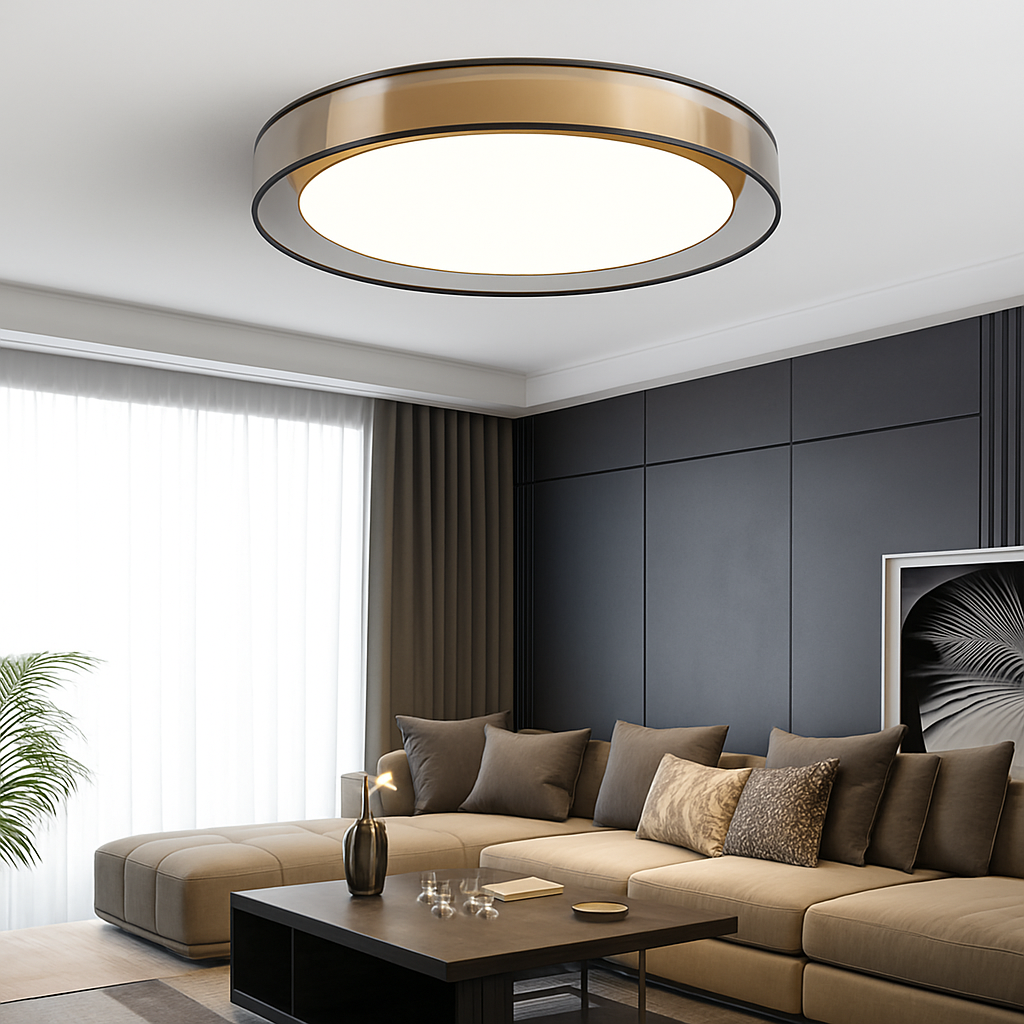 Plafonnier design LED doré avec disque Loft - vue 3 sur 6