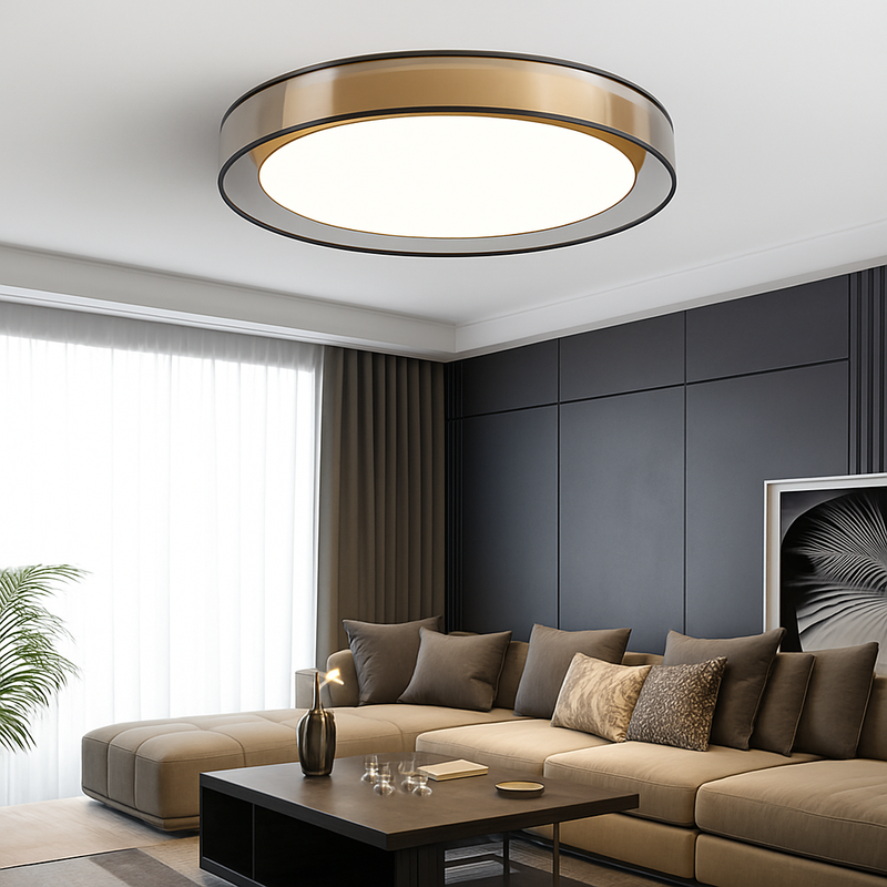 Plafonnier design LED doré avec disque Loft