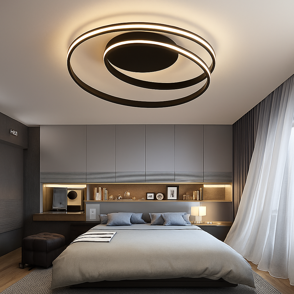 Plafonnier design LED double boucle (noir ou blanc) - vue 4 sur 3