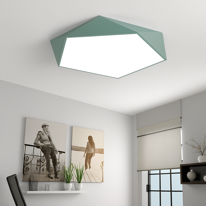Geometric LED designer ceiling light in color