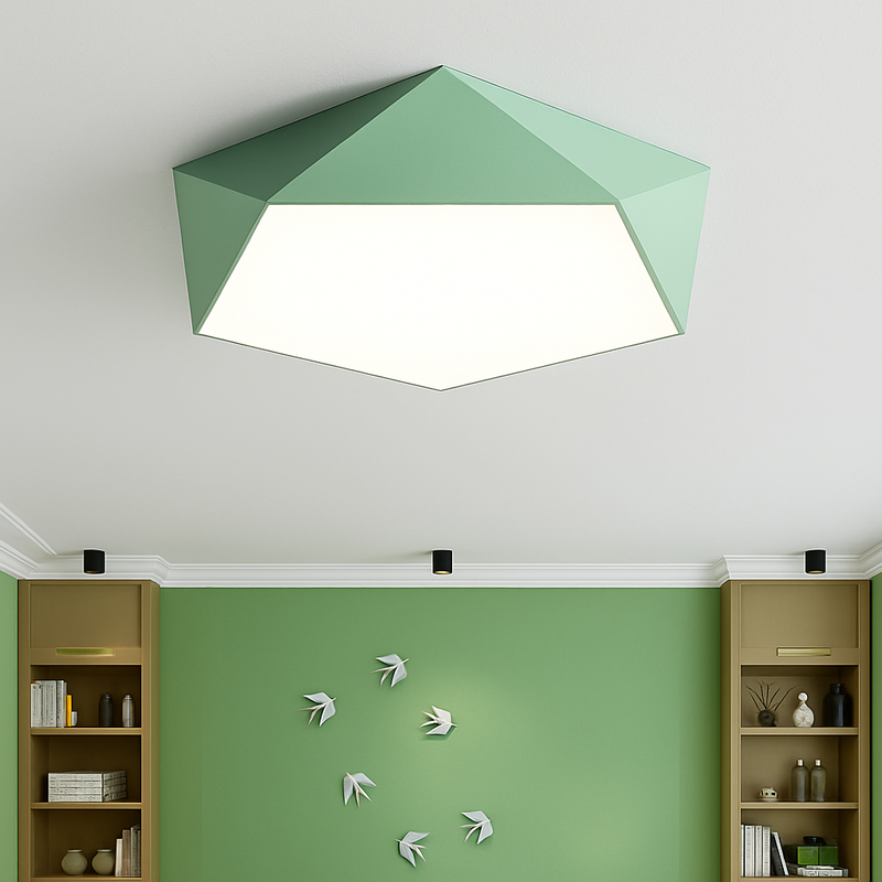 Geometric LED designer ceiling light in color