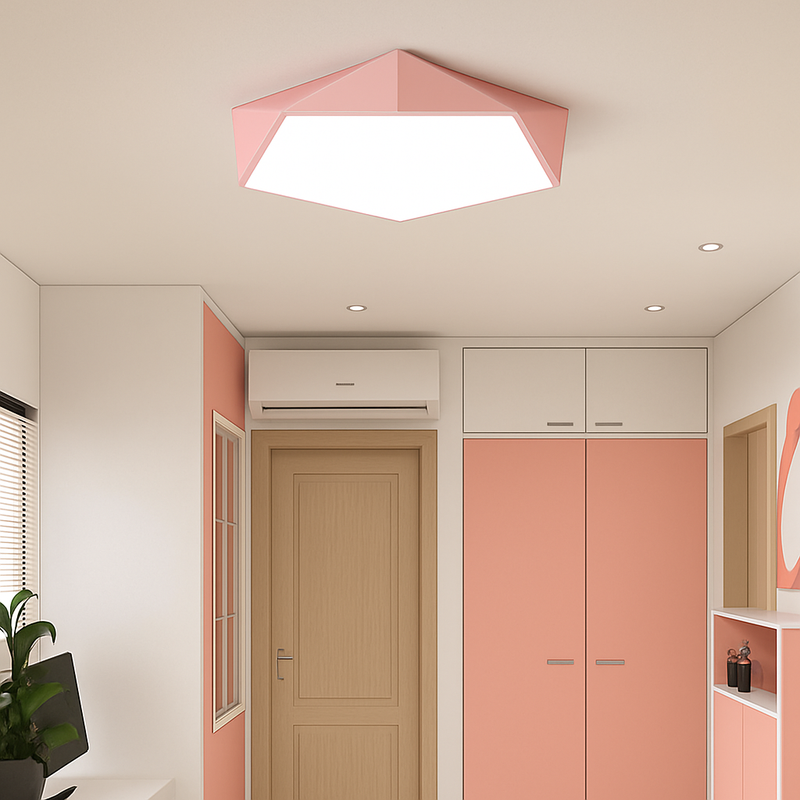 Geometric LED designer ceiling light in color