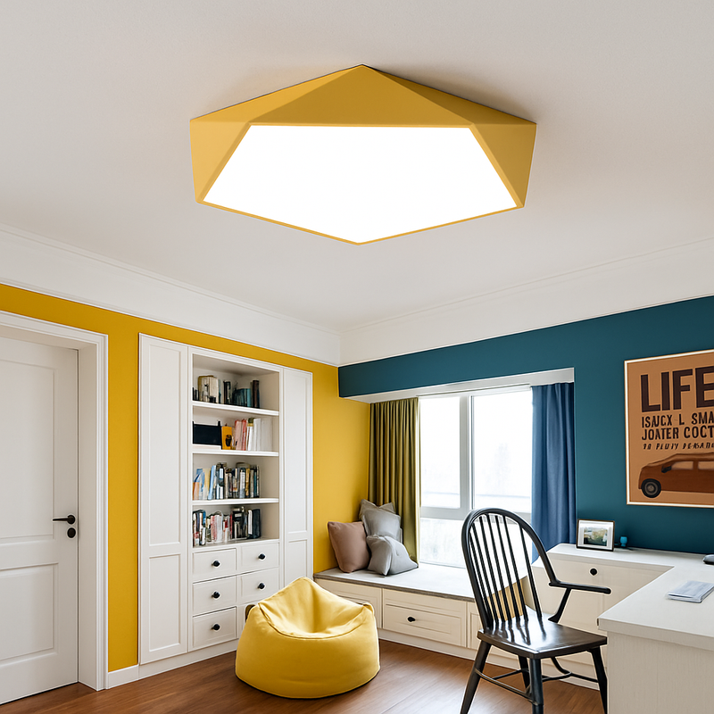 Geometric LED designer ceiling light in color