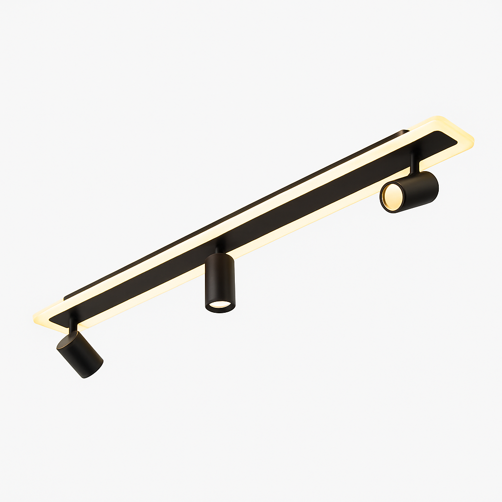 Plafonnier design moderne LED en métal noir avec plusieurs spots lumineux
