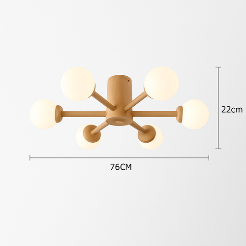 plafonnier en bois avec abat-jour boule de verre design moderne - vue 13 sur 13