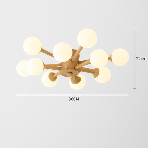 plafonnier en bois avec abat-jour boule de verre design moderne - vue 8 sur 13