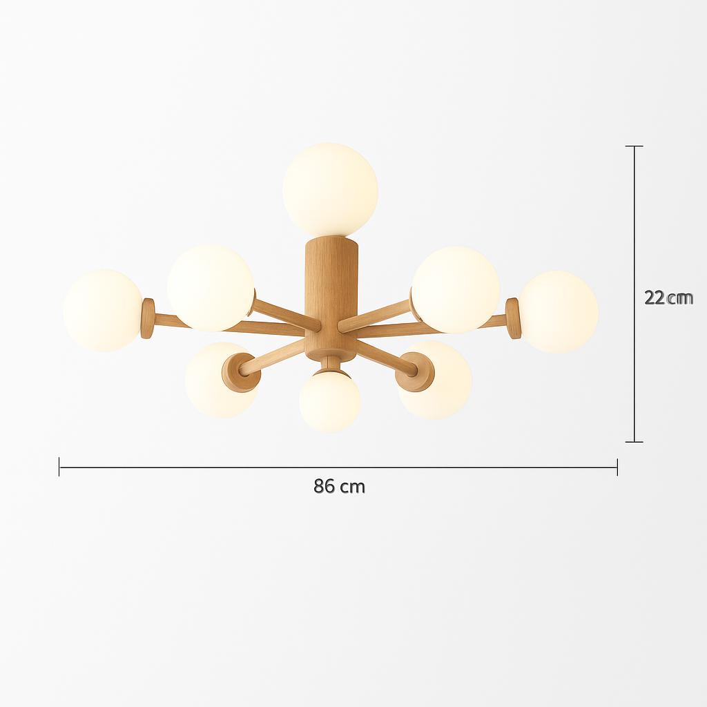plafonnier en bois avec abat-jour boule de verre design moderne - vue 9 sur 13