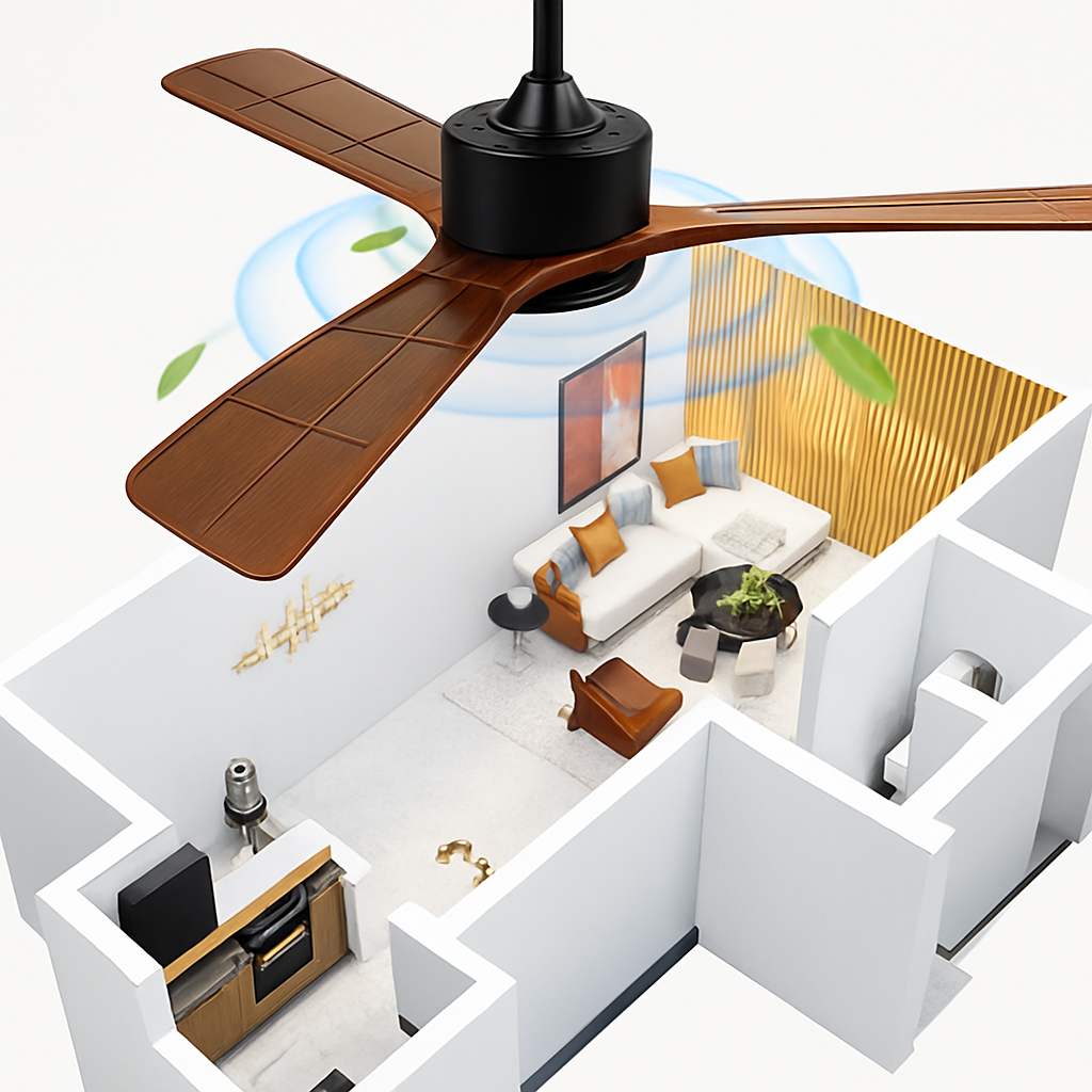 plafonnier en bois avec ventilateur télécommande et lumière intégrée - vue 4 sur 12