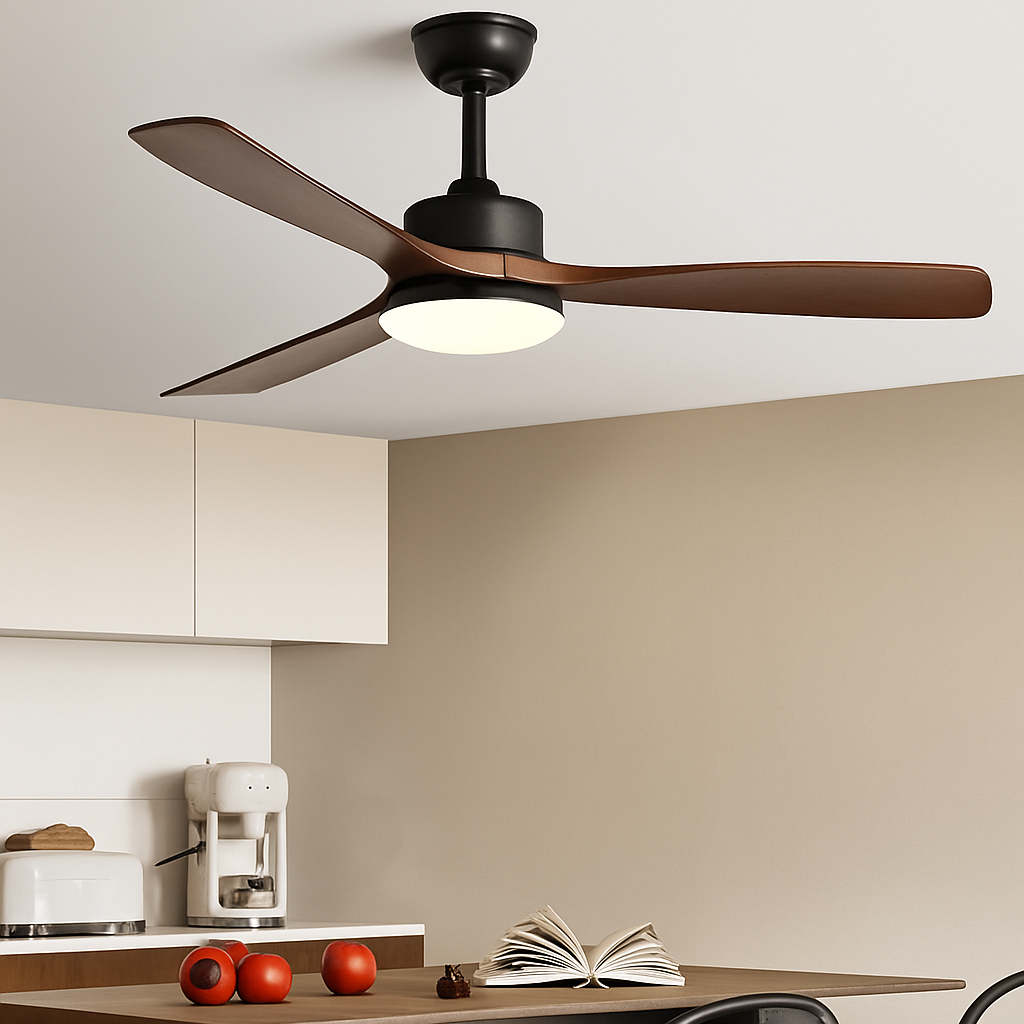 plafonnier en bois avec ventilateur télécommande et lumière intégrée - vue 5 sur 12