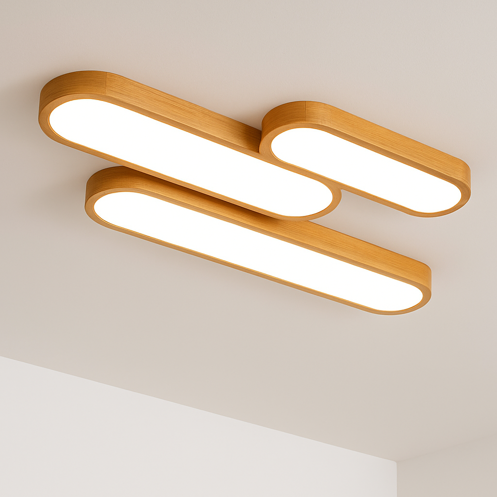 Plafonnier en bois à LED en forme de tubes arrondis - vue 3 sur 2