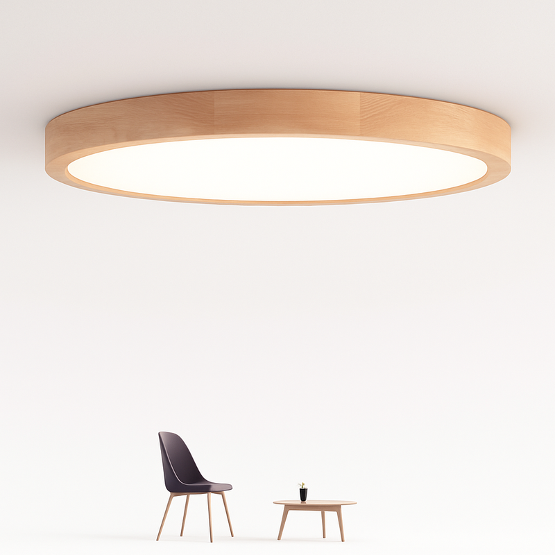 Plafonnier en bois à LED très fin en forme de rond