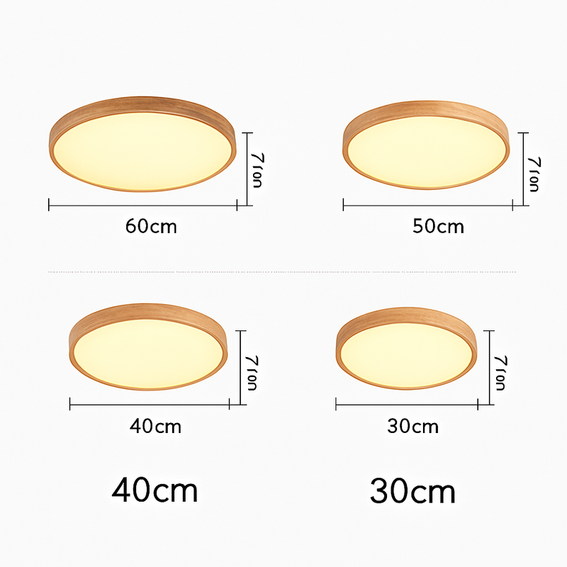 Plafonnier en bois à LED très fin en forme de rond
