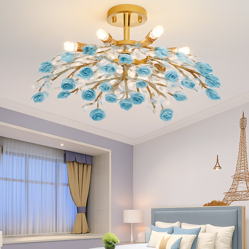 plafonnier en céramique de luxe moderne avec fleurs en cristal - vue 2 sur 12