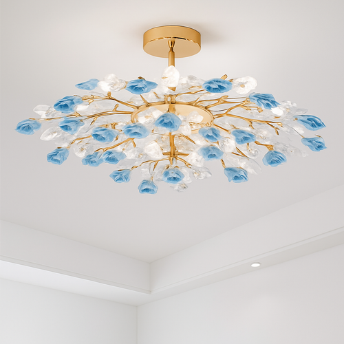 plafonnier en céramique de luxe moderne avec fleurs en cristal - vue 4 sur 12