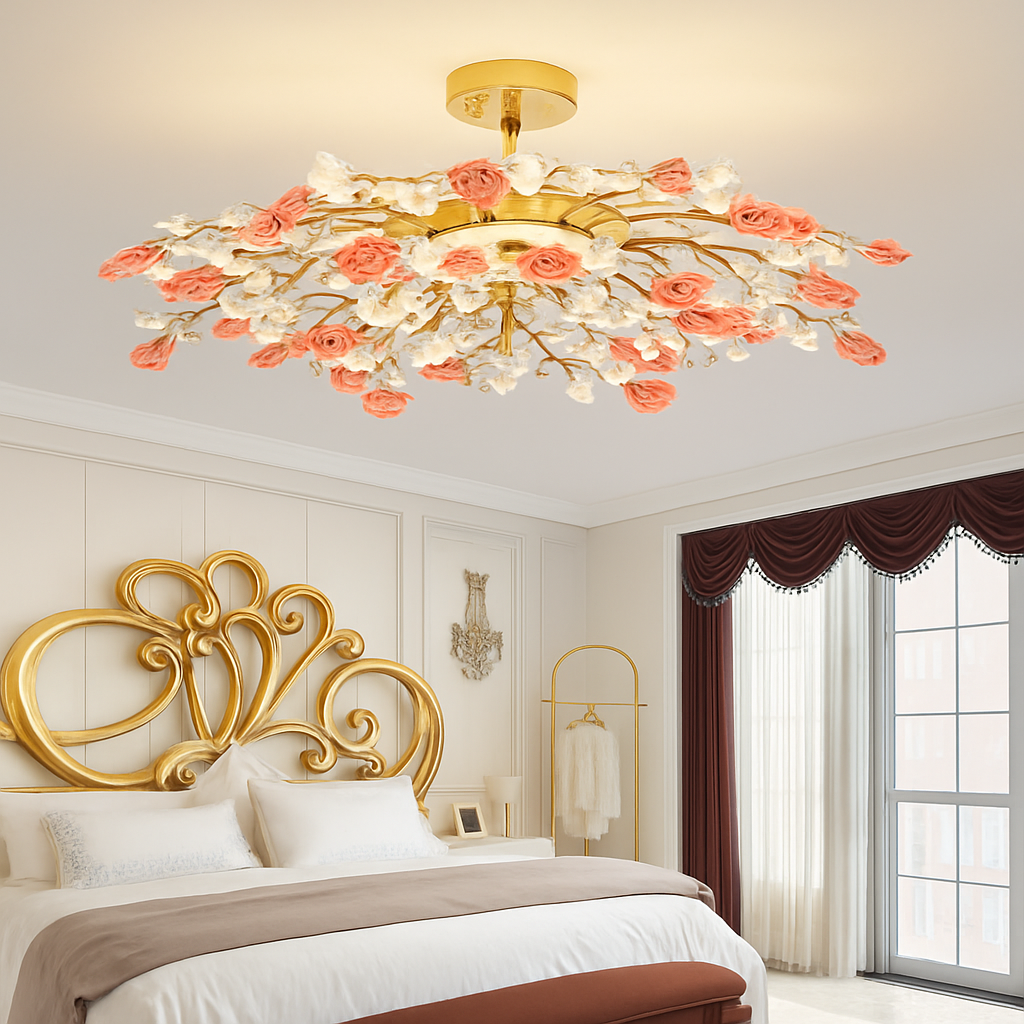 plafonnier en céramique de luxe moderne avec fleurs en cristal - vue 4 sur 12