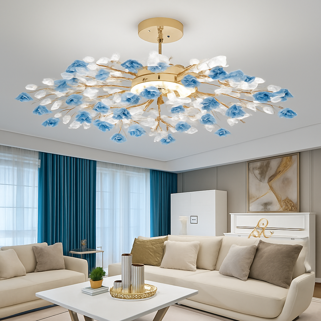 plafonnier en céramique de luxe moderne avec fleurs en cristal - vue 6 sur 12