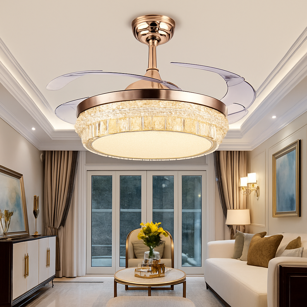 plafonnier en cristal avec lumière et télécommande design élégant - vue 3 sur 6