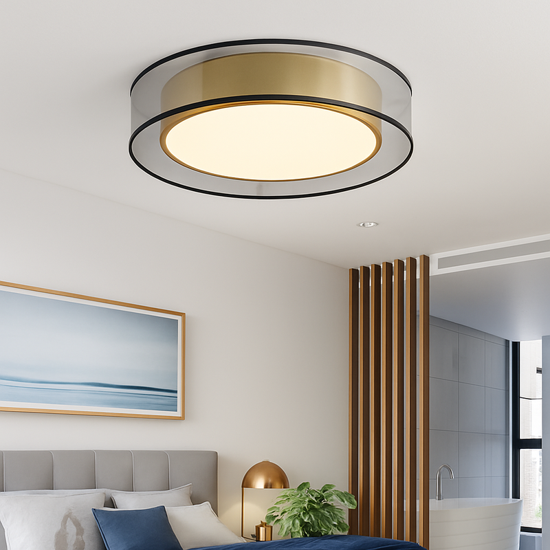 plafonnier en cuivre modernes abat-jour en maille Double abat-jour salon Led éclairage de plafond Loft chambre lumières créatives