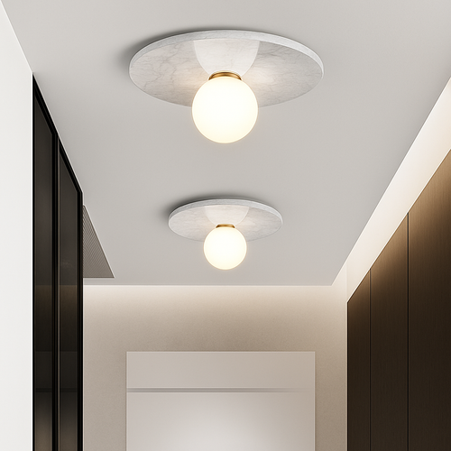 Plafonnier en marbre nordique pour la décoration intérieure salon chambre éclairage en marbre blanc noir vert pierre allée couloir lampe - vue 3 sur 9