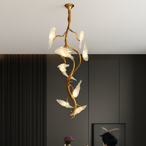plafonnier en verre oiseau cristal avec lumière led - vue 3 sur 10