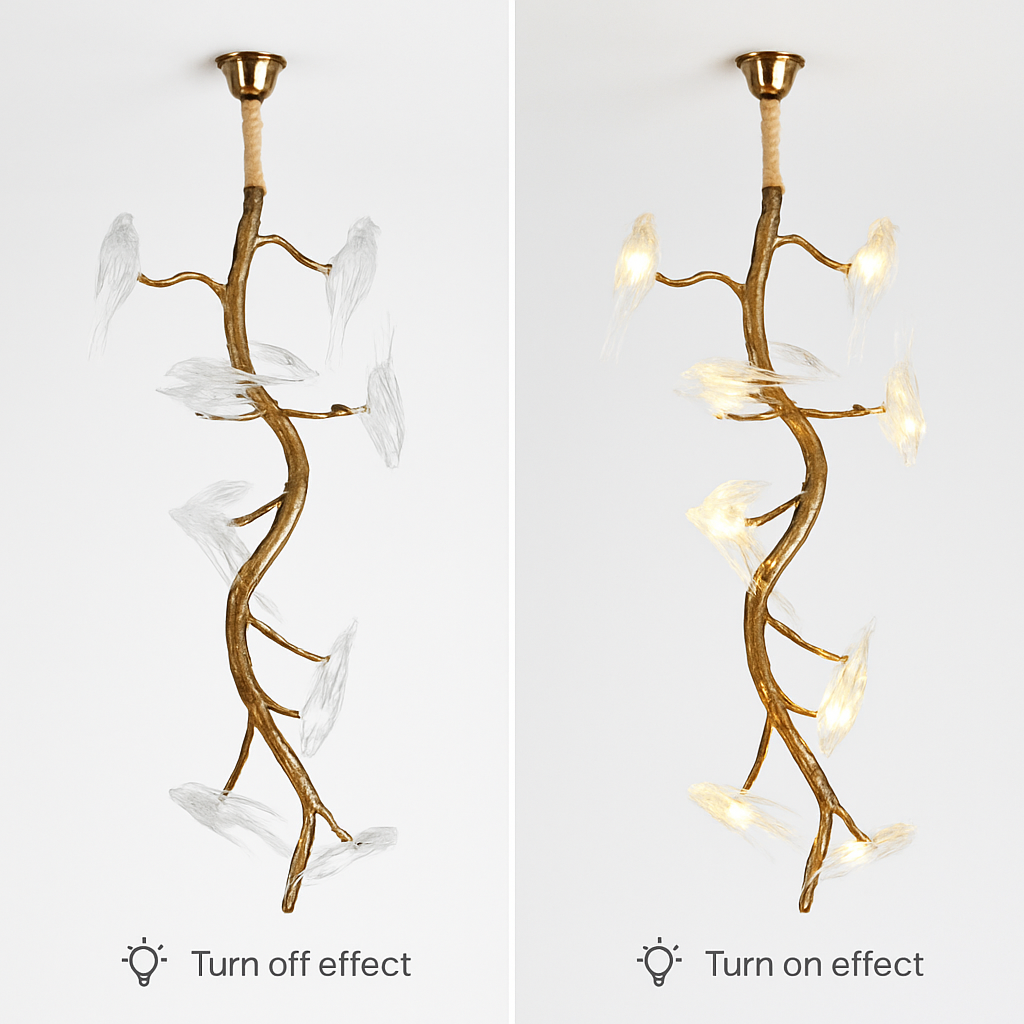 plafonnier en verre oiseau cristal avec lumière led - vue 5 sur 10