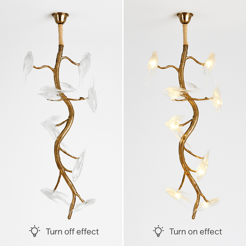 plafonnier en verre oiseau cristal avec lumière led - vue 6 sur 10