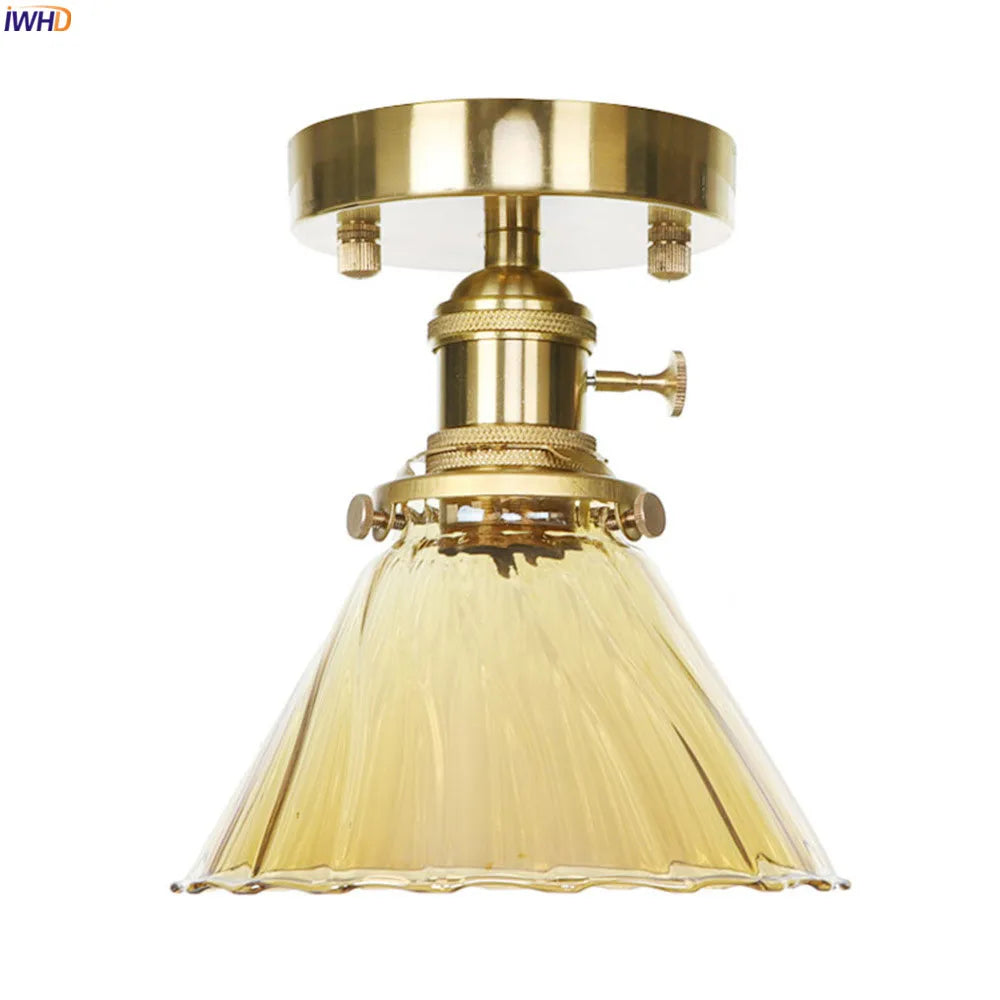 plafonnier nordique vintage en style cuivre avec boule de verre led