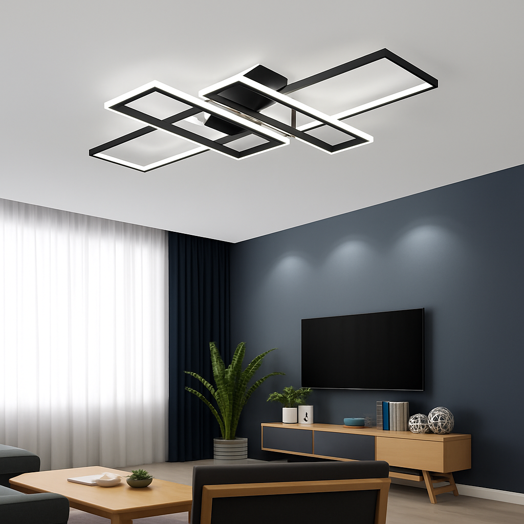 Plafonnier Led au design nordique moderne en aluminium blanc/noir avec télécommande - vue 4 sur 11