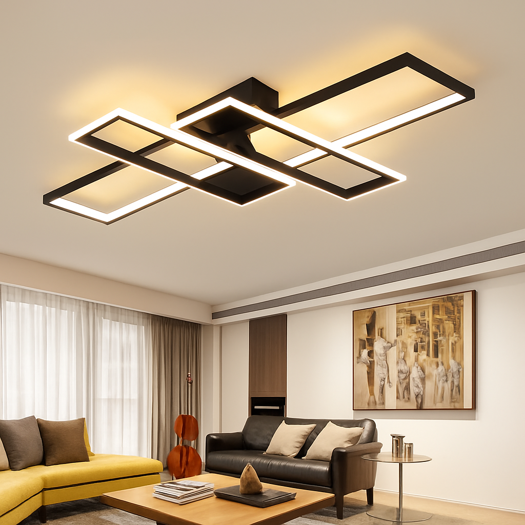 Plafonnier Led au design nordique moderne en aluminium blanc/noir avec télécommande - vue 6 sur 11